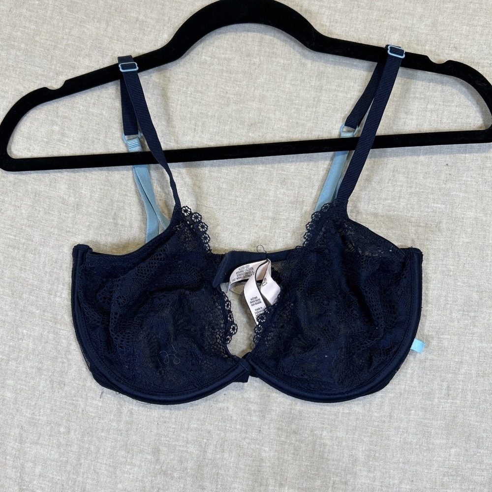 Victoria's Secret Unlined Demi Bra Blue Lace Underwire 32DDD